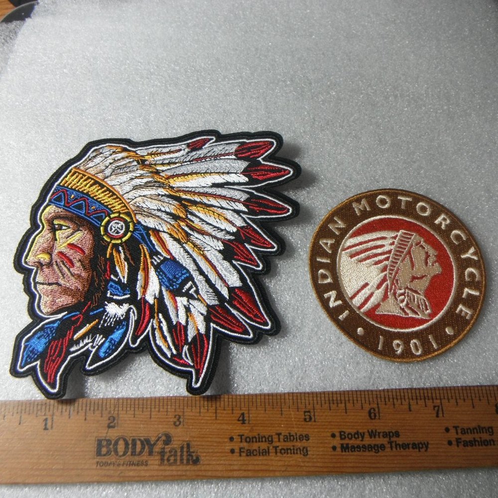 Indian Motorcycle & Indian Chief in Headdress Iron on Patches